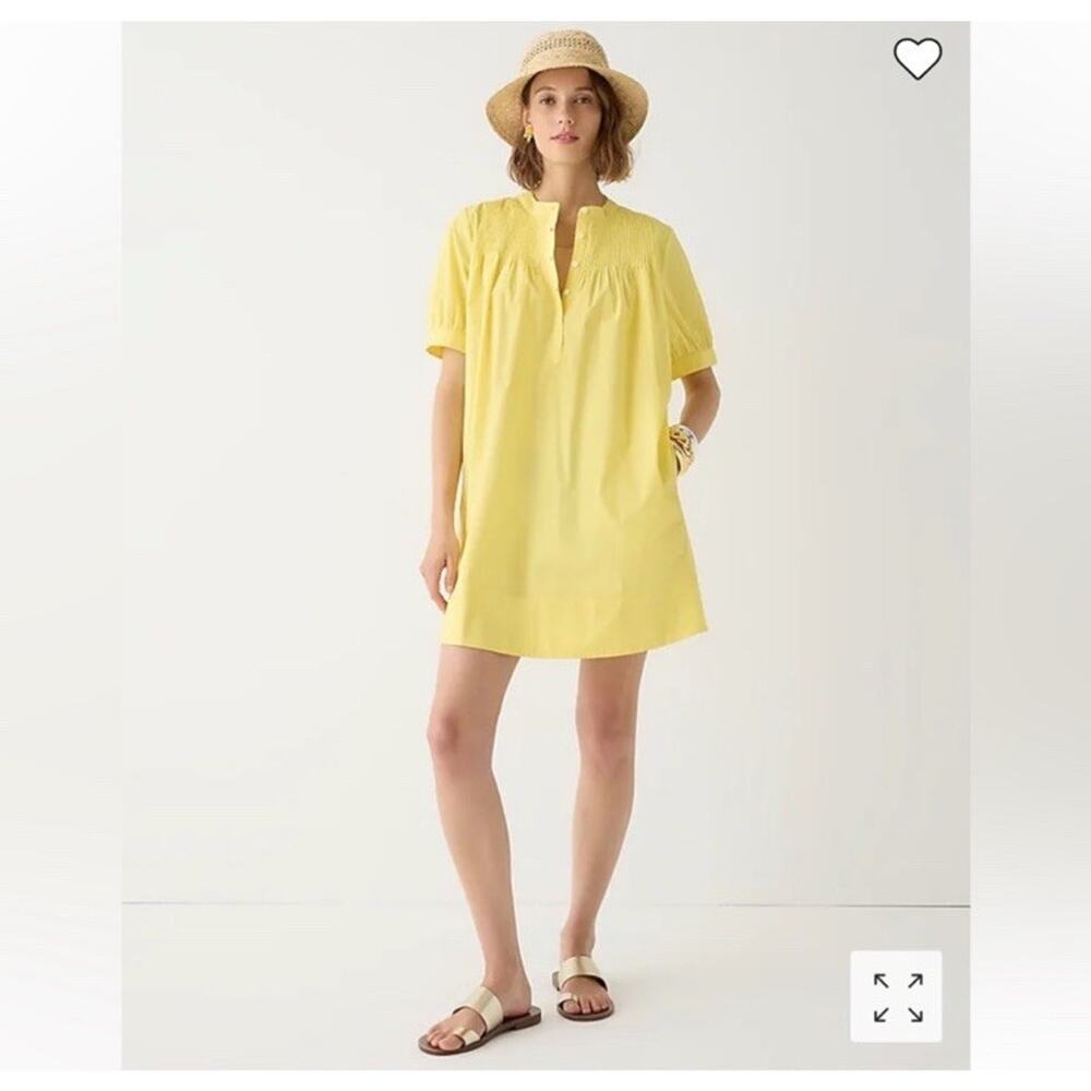 J. Crew Short Sleeve Mini Shirt Dress Size XST 100% Cotton Poplin Button Yellow‎